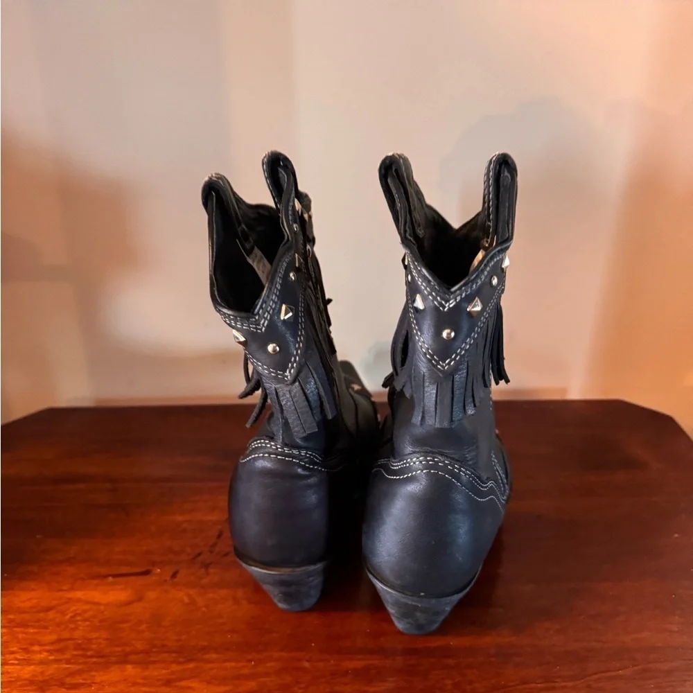 Women’s Leather Black Fringe Western Ankle Boots by Rocking Country